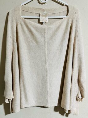 Sincerely Mary Poncho Cream Scoop-Neck Top-Wool Blend
